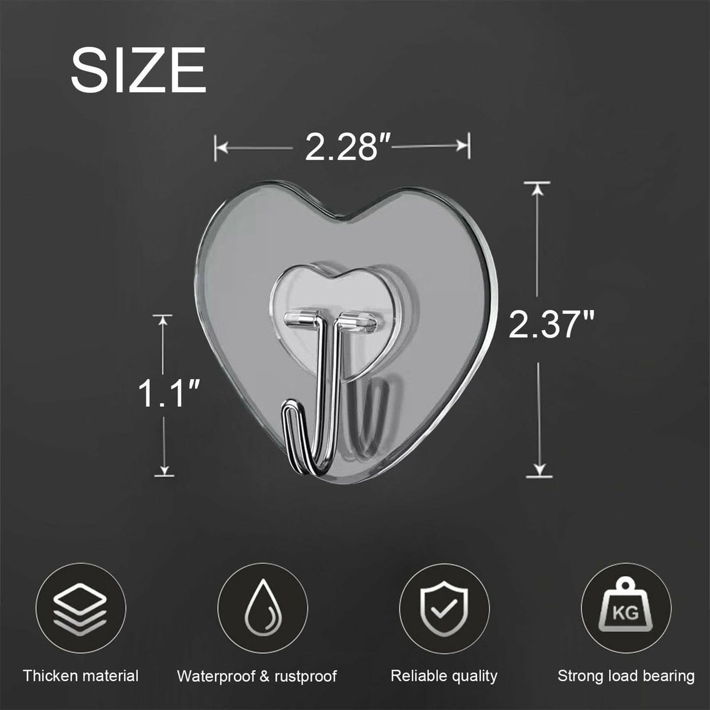 TocTen Adhesive Hooks 12 Pack Heavy Duty Clear Waterproof 30lb Max Load