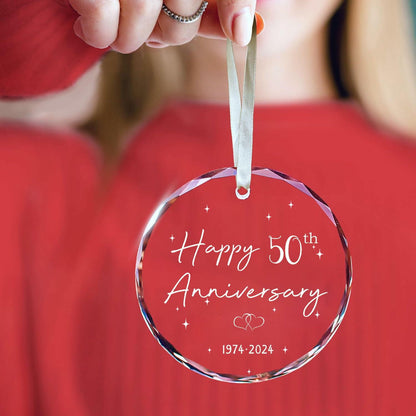 50th Anniversary Glass Wedding Ornament Keepsake Gift for Couple 3 Inch