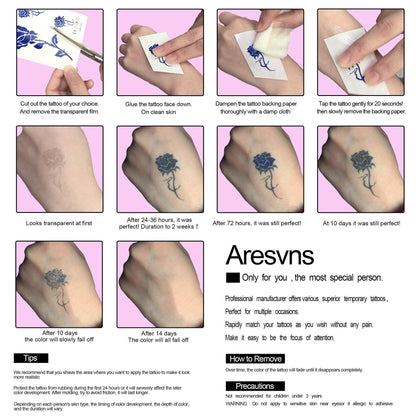 Aresvns Semi-Permanent Waterproof Temporary Tattoo Dark Blue Long-Lasting