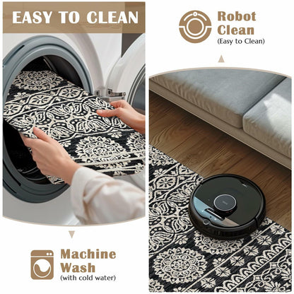 jinchan Boho Area Rug 4x6 Machine Loomed Vintage Floral Black White