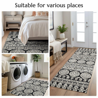 jinchan Boho Area Rug 4x6 Machine Loomed Vintage Floral Black White