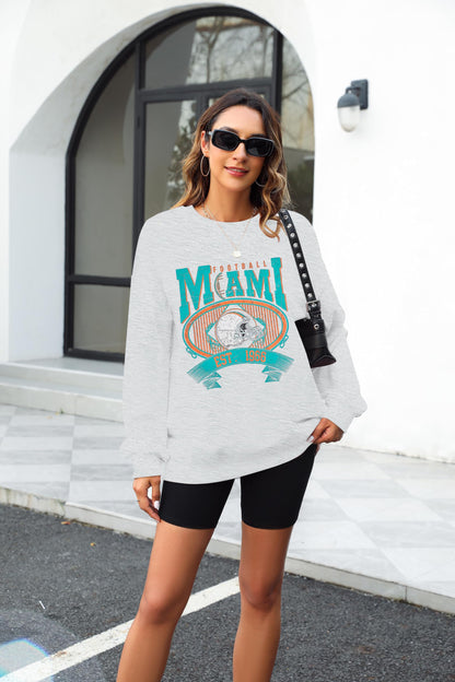 FASHGL Miami Football Sweatshirt Women Oversize Long Sleeve Light Grey XXL