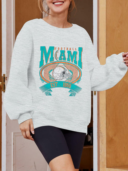 FASHGL Miami Football Sweatshirt Women Oversize Long Sleeve Light Grey XXL