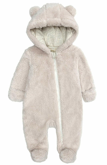 Baby Hooded Fleece Jumpsuit Snowsuit Bear Ears Warm 6-9 Months