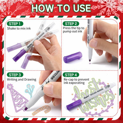Leceha Metallic Glitter Outline Markers Pens 12 Colors Drawing Kids Teens