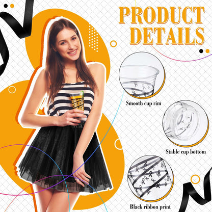 Skyley 100 Pcs 16 oz Black Rimmed Swirl Plastic Cups Disposable Party