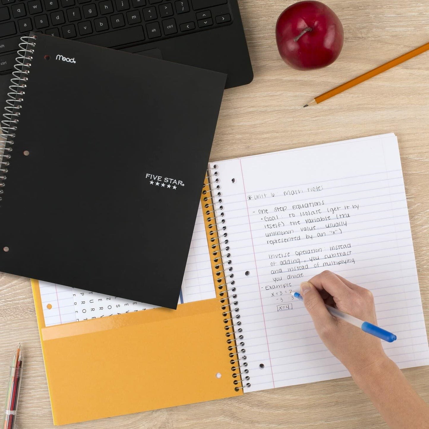 [Like New] Five Star 5-Subject Spiral Notebook College Ruled 8.5x11 Black 200 Sheets