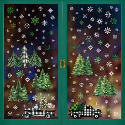 134 PCS Christmas Window Stickers Buffalo Plaid Truck Snowflake Black White
