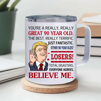 NAHOTICQ 90th Birthday Tumbler Mug 12oz Gift for Men Women