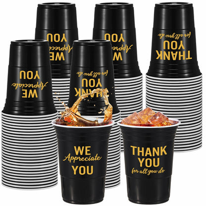 Jingmore 50 Pcs 16oz Disposable Bridal Shower Cups Black Gold