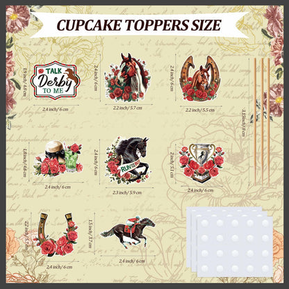 Kosiz 100 Pcs Horse Derby Cupcake Toppers Racing Party Supplies Kit