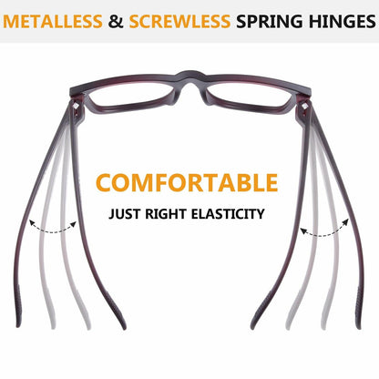 BFOCO Reading Glasses Metalless Screwless Spring Hinges +2.25 6 Pack