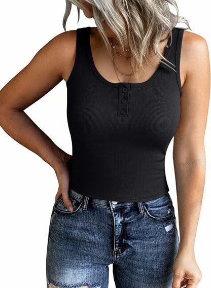Bloggerlove Womens Summer Ribbed Knit Crop Tank Top Black XL