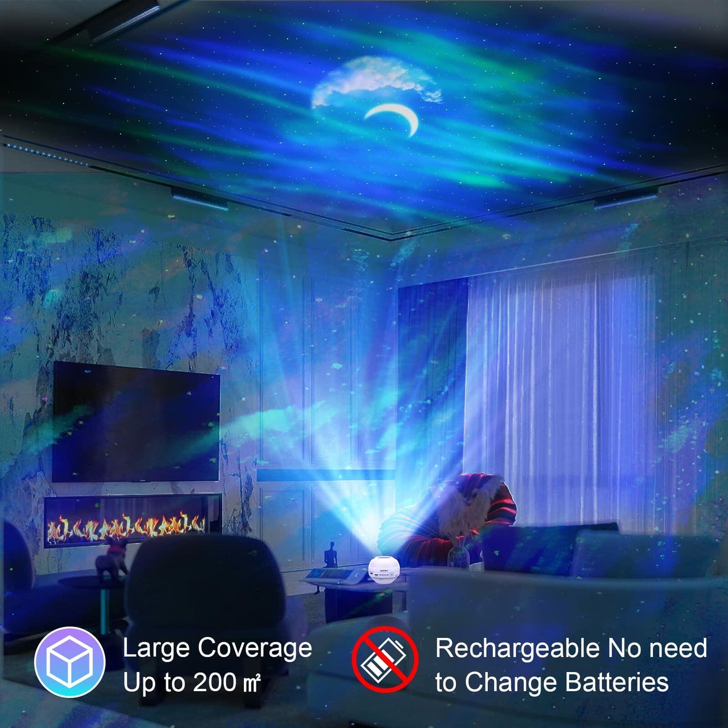 KEDEMAS Galaxy Projector with APP Remote Music Speaker Timer White