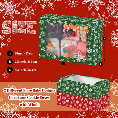 Gersoniel 24 Pcs Christmas Cookie Boxes with Window 8.6x6x2.5 Inch Red Green