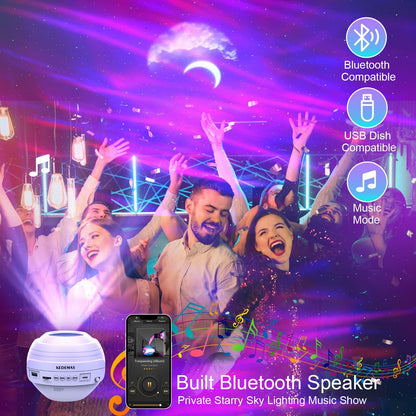 KEDEMAS Galaxy Projector with APP Remote Music Speaker Timer White