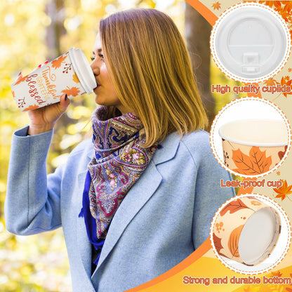 Umigy 60 Pack 16oz Fall Paper Coffee Cups with Lids & Stirrers 6 Designs