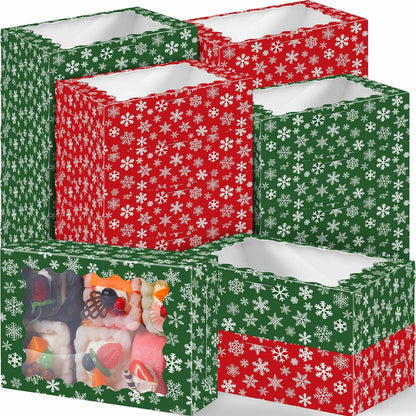 Gersoniel 24 Pcs Christmas Cookie Boxes with Window 8.6x6x2.5 Inch Red Green