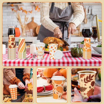 Umigy 60 Pack 16oz Fall Paper Coffee Cups with Lids & Stirrers 6 Designs