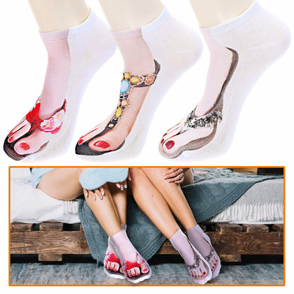AHQiZFX Girls Flip Flop Socks 3D Print Pattern 3 Pairs Multi-color - One Size