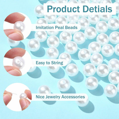 DanLingJewelry 1000pcs 10mm White Plastic Pearl Round Loose Beads