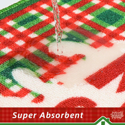 BEQHAUSE Christmas Kitchen Rugs Buffalo Plaid Non Slip Washable 17x30+17x59