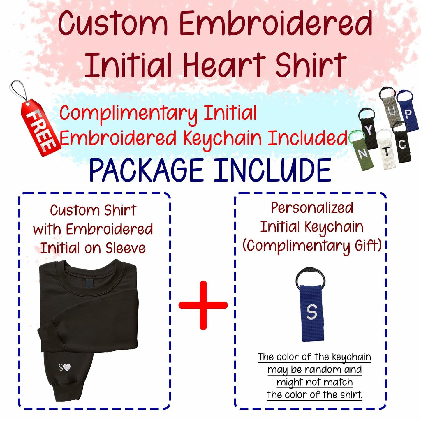 GODMERCH Custom Embroidered Heart Sweatshirt Personalized Initial Black Size S