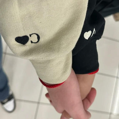 GODMERCH Custom Embroidered Heart Sweatshirt Personalized Initial Black Size S