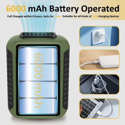 Portable Waist Clip Fan Rechargeable 6000mAh 20H 3-Speed Green