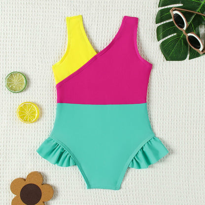 ADXSUN Toddler Girl One Piece Swimsuit Color Block Swimwear Size 3-4 Years
