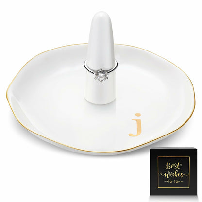 Beeveer Ceramic A-Z Ring Holder Jewelry Tray 4.5x2.4in Mother's Day Gift