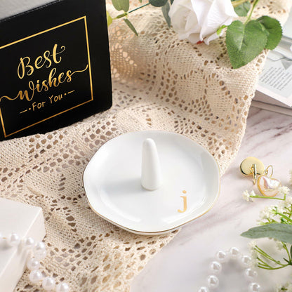 Beeveer Ceramic A-Z Ring Holder Jewelry Tray 4.5x2.4in Mother's Day Gift