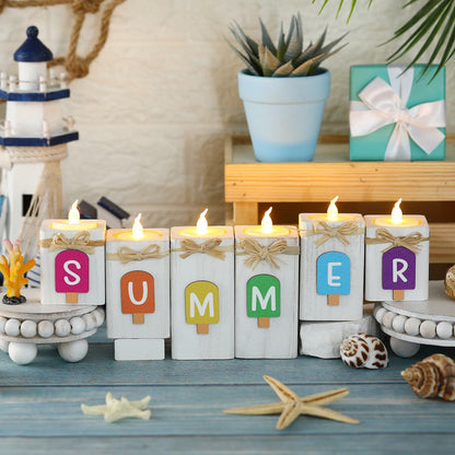 MiniInflat Summer Ice Cream Wooden Candlestick Set of 6 Colorful