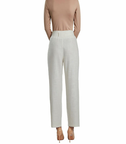 SANDY & SID Womens Linen Crop High Rise Straight Pants White Size XL