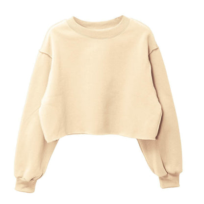 Amazhiyu Women Cropped Sweatshirt Long Sleeve Fleece Pullover Cornsilk Size L