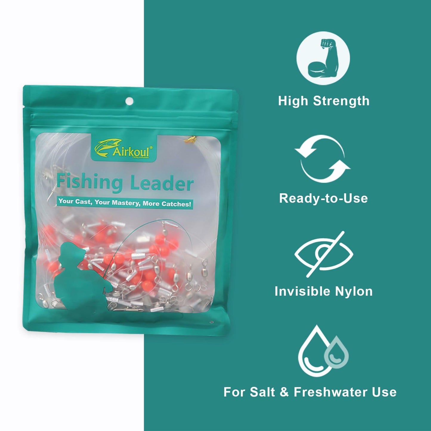 AIRKOUL 24PCS Nylon Fishing Leader Rigs with Swivels Snaps Beads