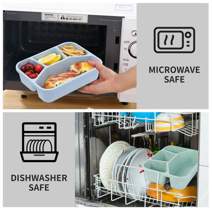 Buluker 4-Pack Bento Lunch Box Set 4-Compartment Microwave Safe