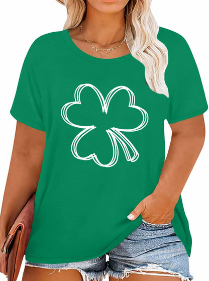Plus Size St. Patrick's Day Lucky Shamrock Tee Shirt Women Green XL