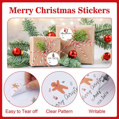 Joycraft 120Pcs Merry Christmas Stickers 2in 12 Styles Holiday Labels