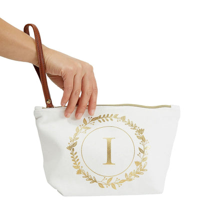Glamlily Gold Initial I Personalized Makeup Bag White 10x3x6 In