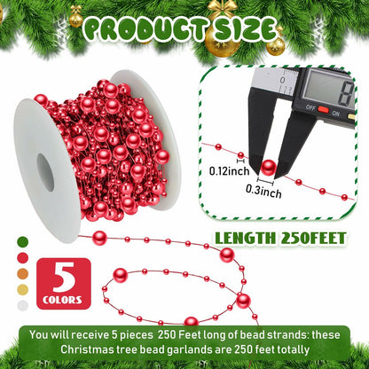 Ecally 250ft Plastic Beads Garland Chain Roll Mix Color DIY Decoration