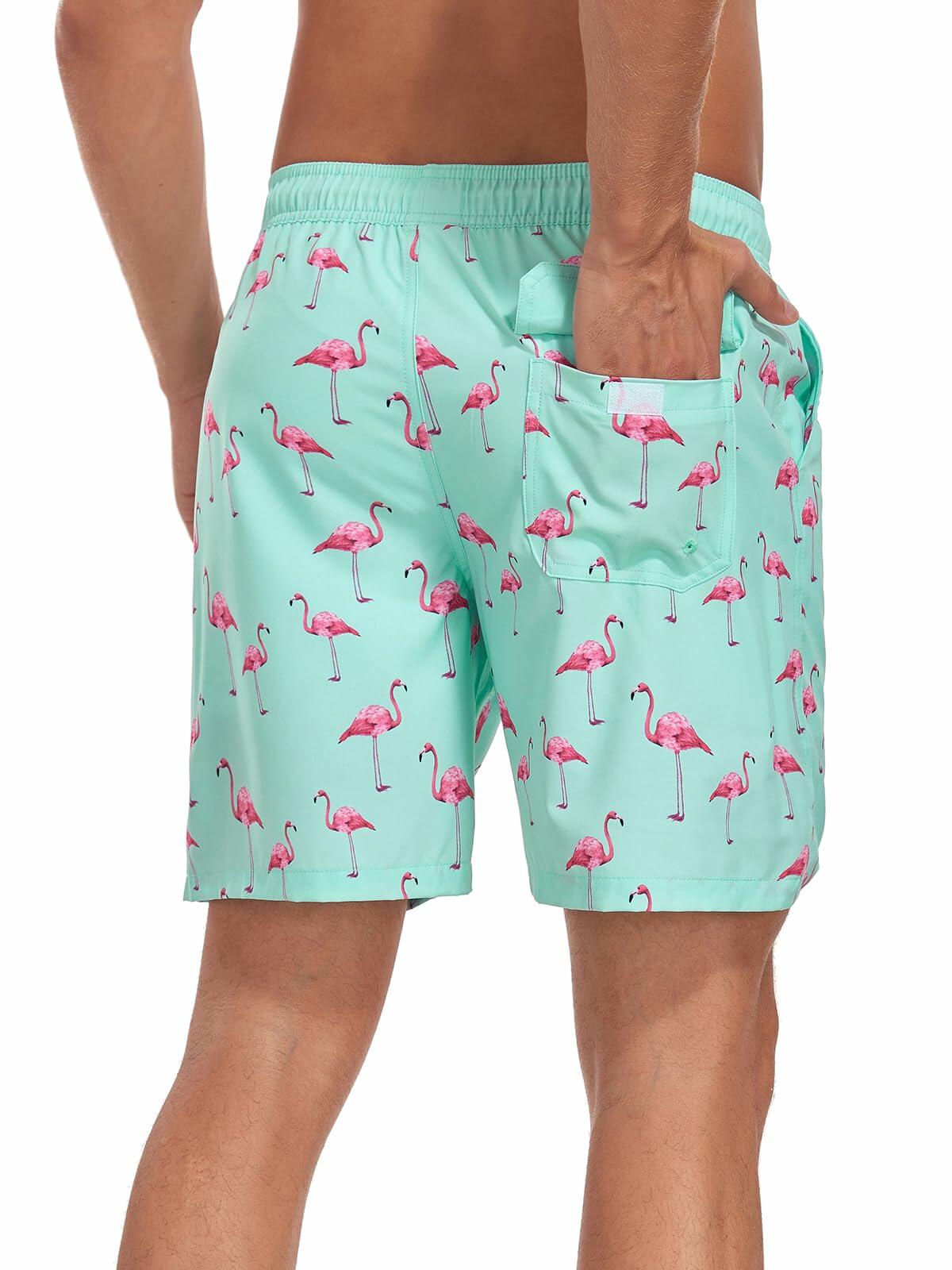 SHEKINI Men’s Swim Trunks Quick Dry Compression Lined Pockets Light Green M
