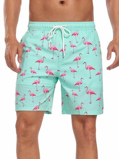 SHEKINI Mens Swim Trunks Compression Lining Quick Dry Pockets Light Green Size L