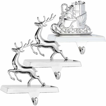 Klikel Reindeer Stocking Holder Set of 3 Deer and Sleigh for Mantel