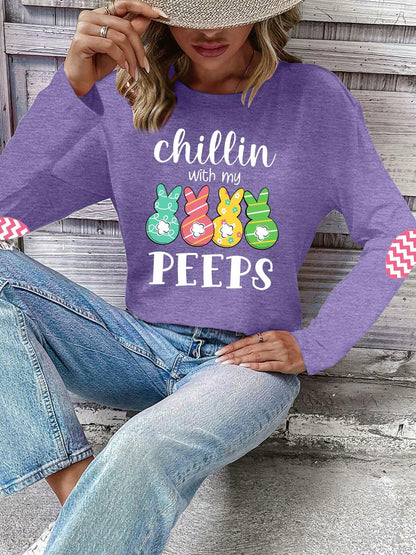 Easter Shirt Women Bunny Graphic Long Sleeve Tee Purple1 Size XL