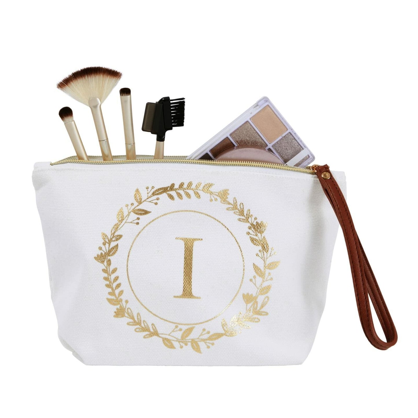 Glamlily Gold Initial I Personalized Makeup Bag White 10x3x6 In