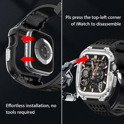 V-MORO Stainless Steel Band Case for Apple Watch Series 9 8 7 45mm Black Silver