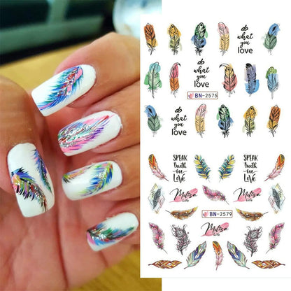 Feather Nail Water Sticker Decals Dream Catcher Colorful 12PCS Nail Art