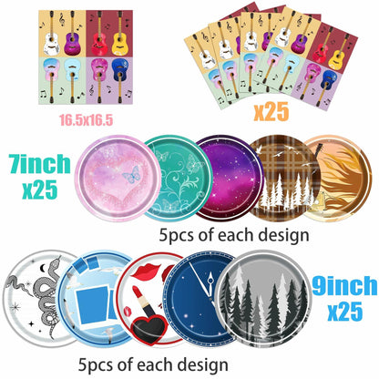 Music Themed 75Pcs Birthday Party Decorations & Tableware for Girls Fans