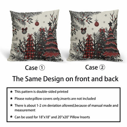 Black Red Christmas Tree Throw Pillow Covers 18x18 Set of 2 Xmas Decor